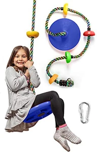 Tree Swing for Kids - Single Disk Outdoor Climbing Rope with Platforms, Carabine - Picture 1 of 7