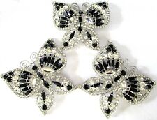 DOMINIQUE Amazing Black & Ice Rhinestone HUGE Butterfly Pin