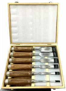 8pc Wood Chisel Set With 2 Sharpening Stone Walnut Handles and wooden Case - Picture 1 of 4