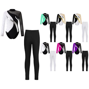Girls Set Hollow Back Dance Outfit Elastic Waistband Tracksuit Patchwork Kids - Picture 1 of 75