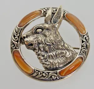 MASSIVES SILBER MALACHIT & KORALLEN SET SCHOTTISCHER STIL KANINCHENBROSCHE PIN - Bild 1 von 2