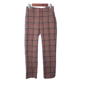H&M Pants Women Size 0 Check Plaid Tan Orange Brown - Picture 1 of 18