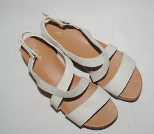 Clarks Kimmei Cork White Leather Platform Wedge Strappy Sandals Sz. 9 - Picture 1 of 5