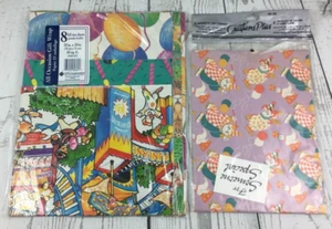 All Occasion Folded Wrapping Paper Clown Carnival Balloons 2 Packs New Old Stock - Picture 1 of 9