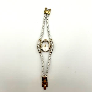 Michael Kors Womens Watch Gold Tone White Braided Leather Strap MK-2087 Works - Picture 1 of 12