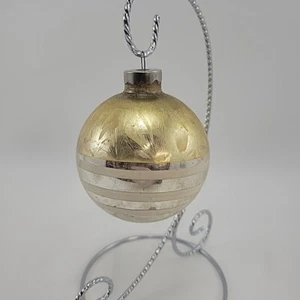 Vintage Shiny Brite 2 7/8" Quecksilber Glas Ornament gestreift Gold - Bild 1 von 6