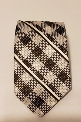 Corbata vintage Highs and Hatcher de Oleg Cassini para hombre marrón a cuadros diagonales  Foto 1 de 4