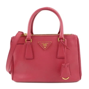 Auth PRADA Logo Saffiano Leather 2WAY Bag Hand Bag Shoulder Bag Pink Used F/S - Picture 1 of 24