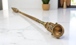 Antique Brass Small Puja Holy Water Spoon Original Old Fine Hand Carved - Picture 1 of 6