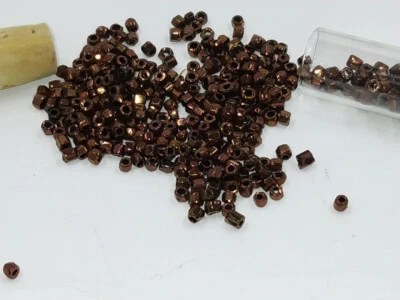 Metallic Dark Copper Vintage French Glass Seed Beads Tube Cork 9/0 3-Cuts BBT-30 - Image 1 of 3