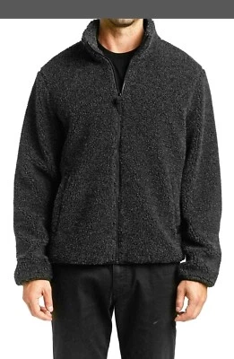 RAINFOREST Men's Mid Weight Faux Fur Sherpa Mock Neck Jacket Black Size S - Image 1 of 3