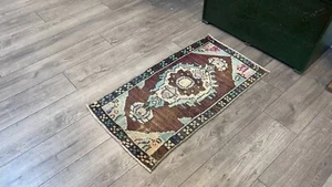 brown small rug, bathroom rug, small runner rug, wool rug, 1.6x3.6 ft - Picture 1 of 9