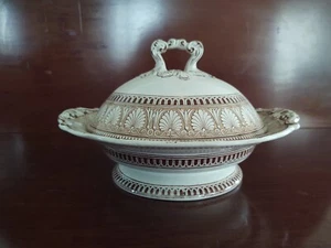 Antique 10" dia. COVERED COMPORT Copeland Spode Honeysuckle Brown 1800s - Picture 1 of 10