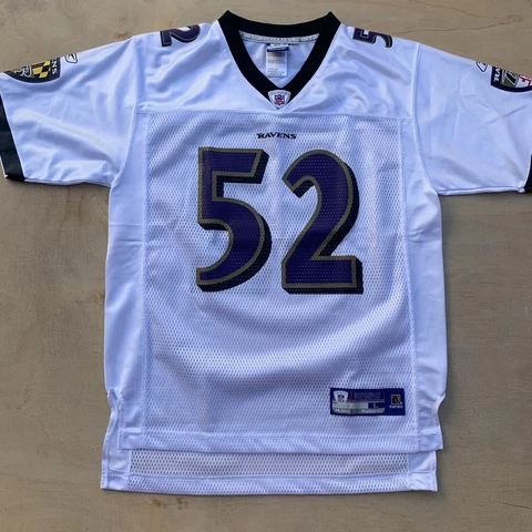 Deadstock NFL Baltimore Ravens RAY LEWIS #52 YOUTH Jersey L 14-16 NOS VTG White Cover