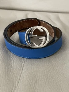 Authentic GUCCI Children’s Kids Blue Leather Interlocking GG Belt Small- 2/4 - Picture 1 of 6
