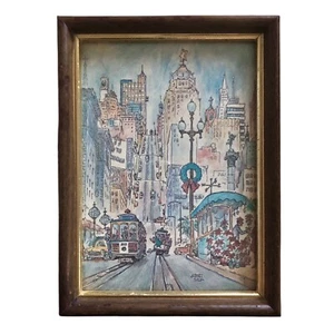 ALBERT TOLF WATERCOLOR PRINT - San Francisco Cable Car Framed Powell St. SIGNED - Picture 1 of 15