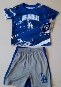 LOS ANGELES DODGERS BOYS JERSEY T SHIRT SHORTS 2 PC SET S 4 M 5-6 POLYESTER NWT - Picture 1 of 5