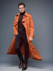 Men Trench Turn down Collar Long Coat Button Jackets Full Sleeve Casual Solid Co - Picture 1 of 16