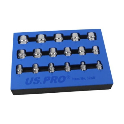 US PRO 17pc 3/8" Drive Socket Set | 8–24mm 12PT Shallow Metric CR-V + EVA Tray - Image 1 of 4