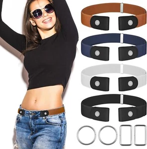4 Pcs No Buckle Stretch Belt, Elastic Invisible Waist Belts for Jeans Pants - Picture 1 of 8