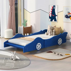 Twin/Full Size Bed Frame Car-Shaped Wood Platform Bed Frame Red/Blue/Black New - Picture 1 of 87