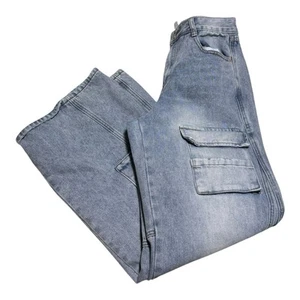 Pantalones de mezclilla cargo Forever 21 lavados ligeros holgados pierna ancha para mujer 27 28x32 - Imagen 1 de 6