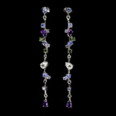 925 Sterling Silver Earrings Pear Aquamarine 6x4mm Tanzanite Gemstone Jewelry - Image 1 of 4