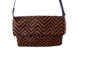 Eileen Fisher brown black leather weaved leather cross body shoulder bag - Picture 1 of 12