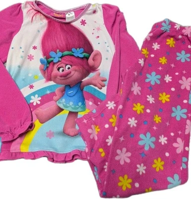 Dreamworks Trolls Poppy Fleece LS Pajama Pants Set Girls Size L 10/12 Pink - Image 1 of 3