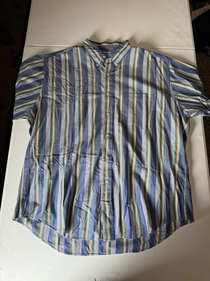 LL Bean Mens Shirt Regular Fit Button Up Short Sleeve Blue Design Size XL - Image 1 of 4