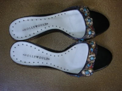 Босоножки Hollywould 8 1/2 B черные 2 1/4 дюйма ракушки++ - Изображение 1 из 4