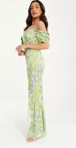 Quiz Lime Green Blue Maxi Dress Size 10 Marble NEW TAGS Summer Cowl Gown Formal - Picture 1 of 11