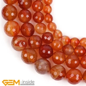 Natural Faceted Round Red Carnelian Stone Loose Beads For Jewellery Making 15" - Bild 1 von 47