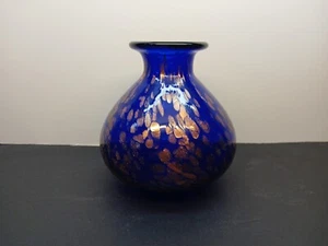 Vintage Mid-Century Cobalt Blue Gold Spatter Decorative Vase - Picture 1 of 7