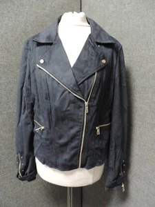 River Island Faux Suede Navy Biker Jacket UK 12 RRP £60 LN122 HH 02 - Picture 1 of 5