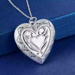 Large Heart Photo Locket Open Pendant 18 inch Necklace 925 St Silver Hallmarked - Picture 1 of 8