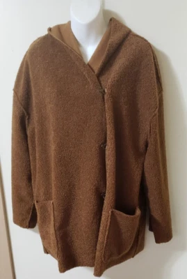 Abrigo chaqueta suave polar con capucha marrón MAX STUDIO talla L Foto 1 de 4