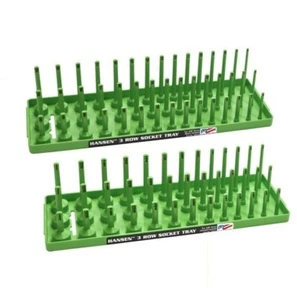 Hansen 3/8" Socket Organizer Holder Tray Set 3 Row Metric SAE Shallow Deep Green - Picture 1 of 6