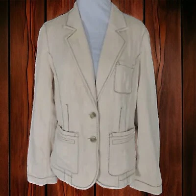Chaqueta J Jill Marrón Beige Espiga Blazer Oliva Costura Bolsillos Talla 8 Foto 1 de 4
