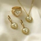 Love Heart Ring Gold/silver Pendant Necklace New Hoop Earrings Set  Woman