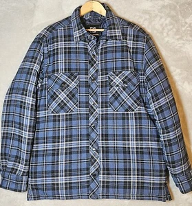 BC Clothing Men's Insulated Jacket Medium Blue Plaid Snap Buttons - Foto 1 di 12