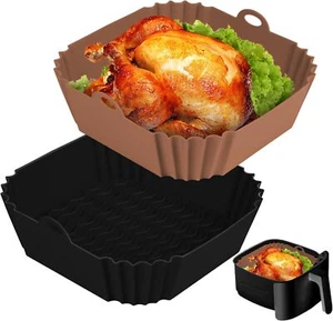 2 Pack Silicone Square Air Fryer Liners Pot Oven Liner Baking Tray for Kitchen - Picture 1 of 7