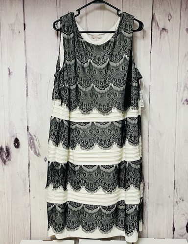 OFF WHITE Dress Barn Womens Size 22 Off White Black Lace Fitted Cocktail Dress
