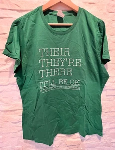 NWOT Women's Port & Company Ring Spun Funny Grammar Their There T-Shirt Green XL - Picture 1 of 3