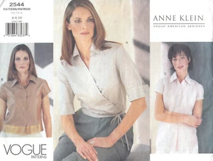 Vogue 2544 Anne Klein pattern sizes 6-10 blouses in 3 styles wrap short sleeves - Picture 1 of 2