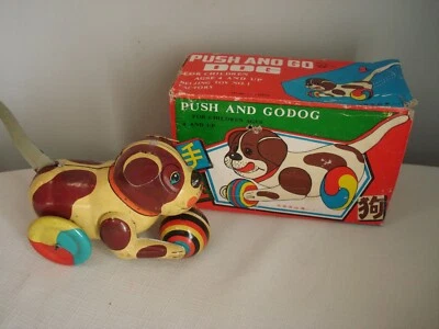   Vintage....Push..And..Go..Dog..Tin..Toy..Original..Box..China (new old stock) - Image 1 of 4