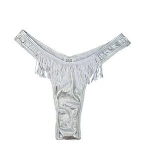 Rave Festival Wear Women's fringe Silver Thong Panties Size Medium Carnival Fun - Picture 1 of 9