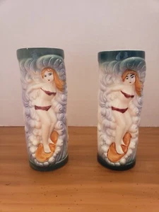Hawaii Tiki Girl Surf Vase Cocktail Mug Vintage Orchids Of Hawaii 7.5” - set 2 - Picture 1 of 4