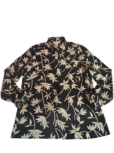 Vintage 80s Blouse Top Evan Picone sz 6 1980s Shirt Floral Black Cream Silk - Picture 1 of 7
