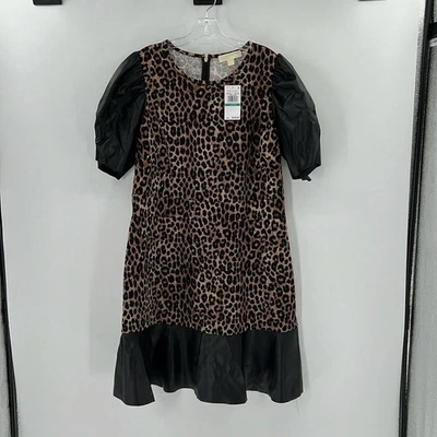 Vestido para mujer Michael Kors estampado de leopardo con imitación de cuero - 0X - Nuevo con etiquetas Foto 1 de 4